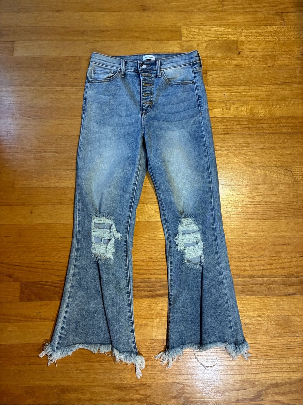 Sneak Peek Distressed Flare Wide Leg Denim Jeans Blue Women's Size 7/W 28